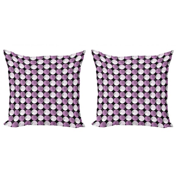Geometric Throw Pillow Cushion Cover Pack of 2, Circular Motifs Arrangement with Checkered Square Style Shapes, Zippered Double-Side Digital Print, 4 Sizes, Lavender Charcoal Grey, by Ambesonne