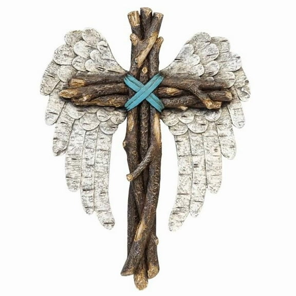 De Leon Collections 14408 Polyresin Angel Wings on Sticks Hanging Wall Cross Dcor