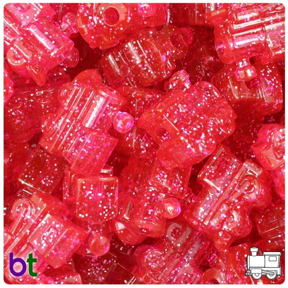 BeadTin Hot Pink Sparkle 22mm Train Pony Beads (24pcs)
