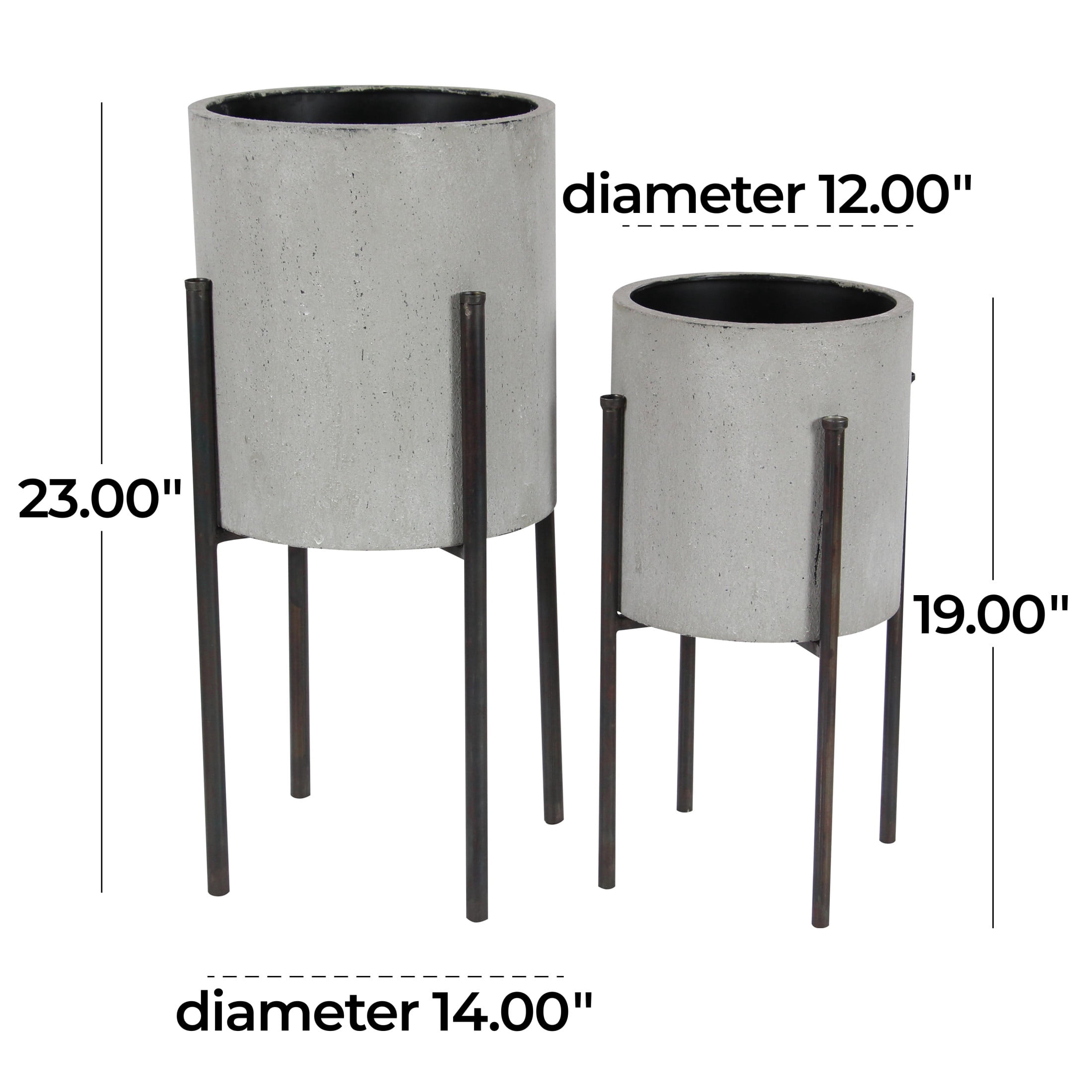 DecMode 19", 23"H Textured Light Gray Metal Planter with Black Removable X-Stands (2 Count)