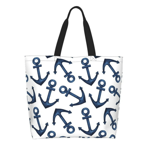 Disketp Navy Blue Anchor Bolsa Tote Estampada para Mujer, Bolso de Hombro y de Mano para Compras y Viajes