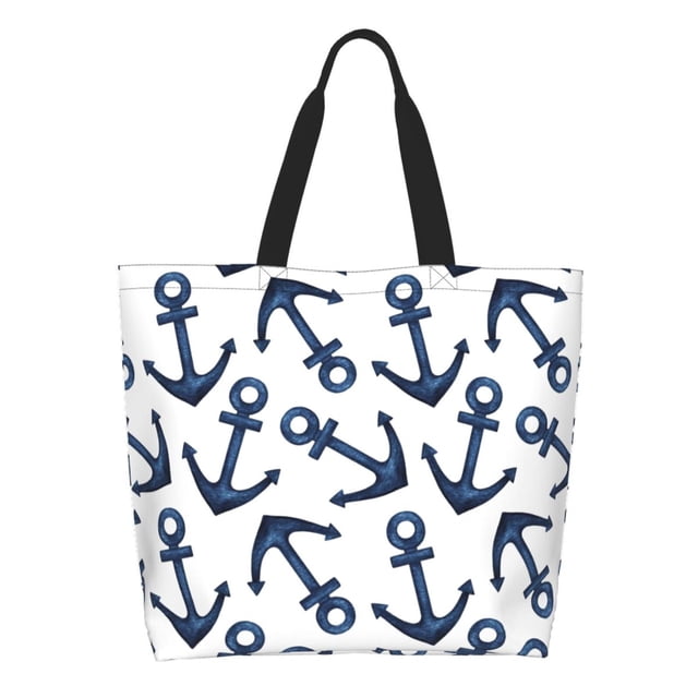 Disketp Navy Blue Anchor Bolsa Tote Estampada para Mujer, Bolso de Hombro y de Mano para Compras y Viajes