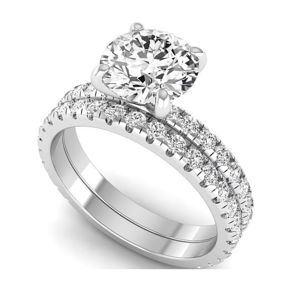 1.5 Ct Lab Grown Diamond Engagement Ring Set for Women, IGI Certified E Color VS1 Clarity Round Cut 14K White Gold Engagement Ring Set 8.50 US