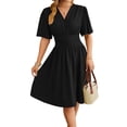 thumbnail image 3 of Women'S Dress 2025 Summer Deep V Neck Elegant Ruffle Mini Dress Waist Dresses Black XL, 3 of 9