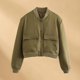 thumbnail image 1 of Chaqueta bomber para mujer Chaqueta informal con botones Color sólido Primavera Otoño Ropa de abrigo (M) Verde militar Verde, 1 of 6