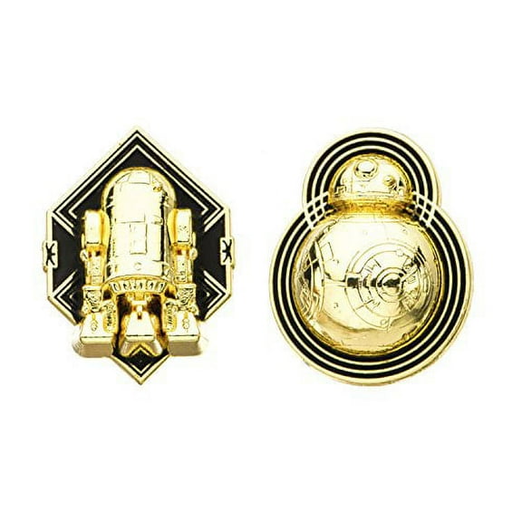 Star Wars Episode 8 Men's Gold Enamel Lapel Pin Set – BB-8 and R2-D2 Design, One Size