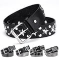 thumbnail image 2 of HEVIRGO Punk Rock Rivet Belt Studded Belt Grommet Threads Belt Square Rivets Pyramid Metal Inlays Adjustable Straps Imitation Leather Belt, 2 of 8