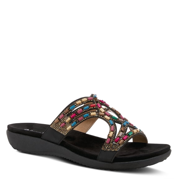 PATRIZIA Twirling Women's Slip-On Sandals – Crystal & Bead Embellished Slides with Microsuede Footbed, TPR Outsole, and 1¼” Low Heel