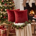 thumbnail image 4 of Sm:)e Soft Plush Faux Fur Throw Pillow Covers 18x18 Inch Set of 2, Decorative Cushion Covers for Couch Sofa Bedroom Living Room Home Decor, Red, 4 of 6