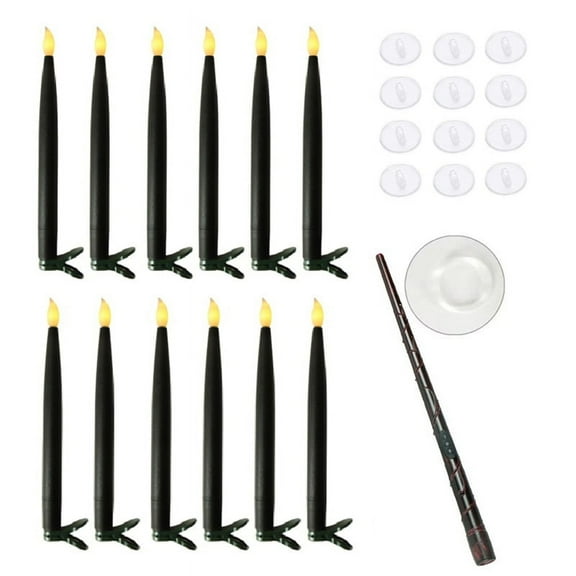 Hanging Floating Flameless Candles with Wand Flameless Taper Candles LED Candles Warm Light Christmas Candles Black A