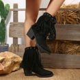 thumbnail image 5 of Bnwani Womens Boots Fall Winter Fashion Pointed Mid-Heel Thick Chunky Ankle Versatile Comfortable Casual Western Tassel Boot Black Size 5.5, 5 of 9