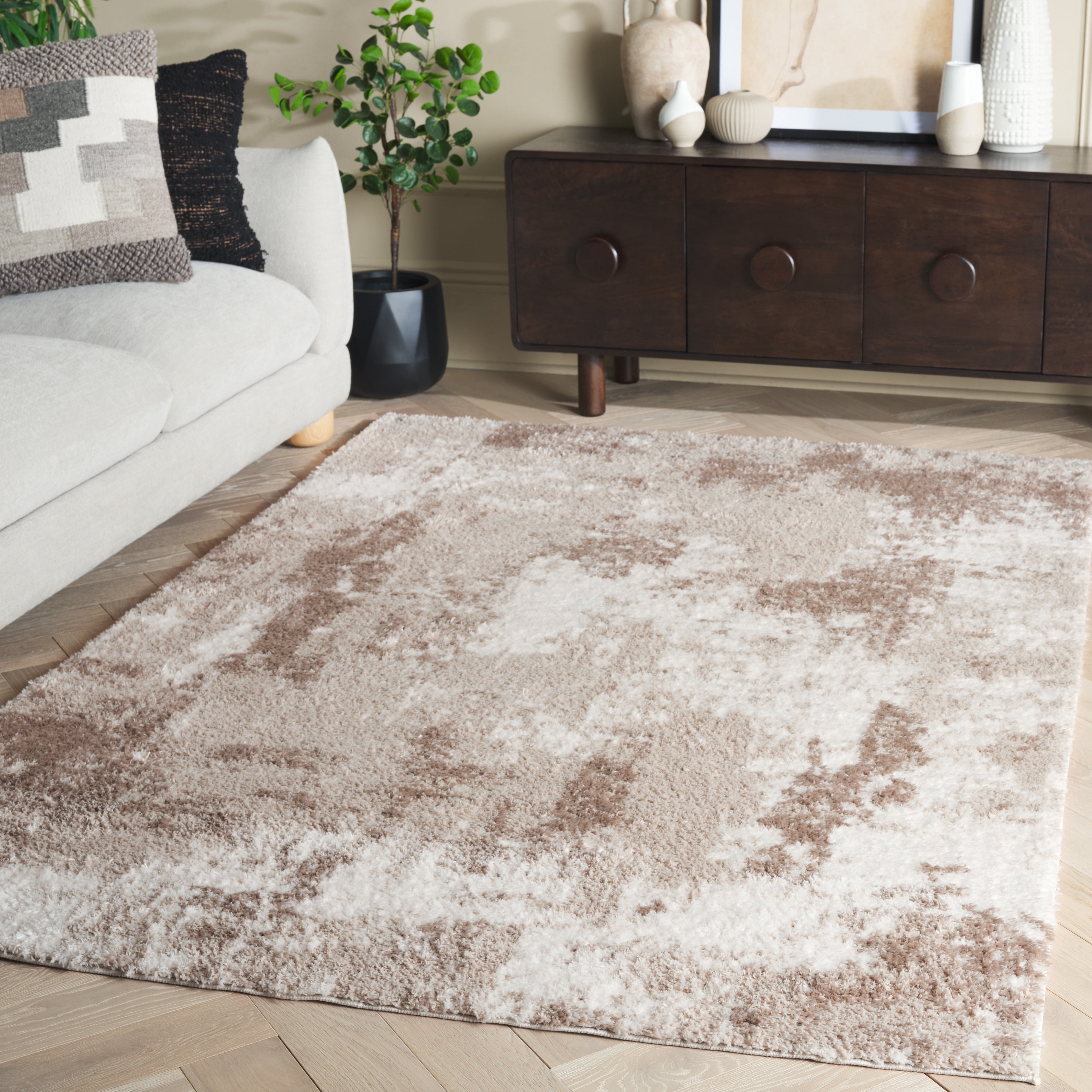 SAFAVIEH Penelope Beth Abstract Shag Area Rug, Beige/Ivory Taupe, 9' x 12'