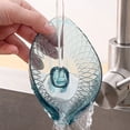 thumbnail image 4 of Leaf-Shape Self Draining Soap Holder with Suction Cup Base for Bathroom Sink No Drill Plastic Bar Soap Rack for Sponge and Brush Clear Green, 4 of 6