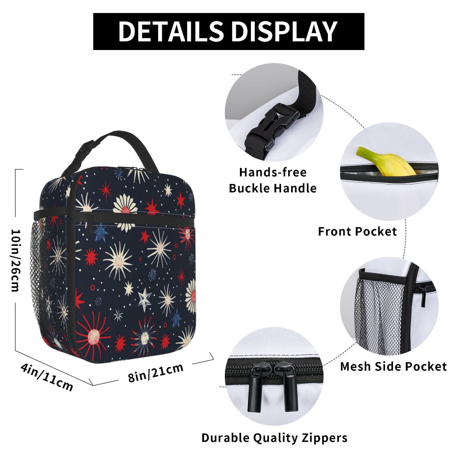 Lunch Bag For Women Men Insulated Portable Lunch Box Bento Box Office Picnic Travel Cooler Bag Independence Day Theme Star (7)
