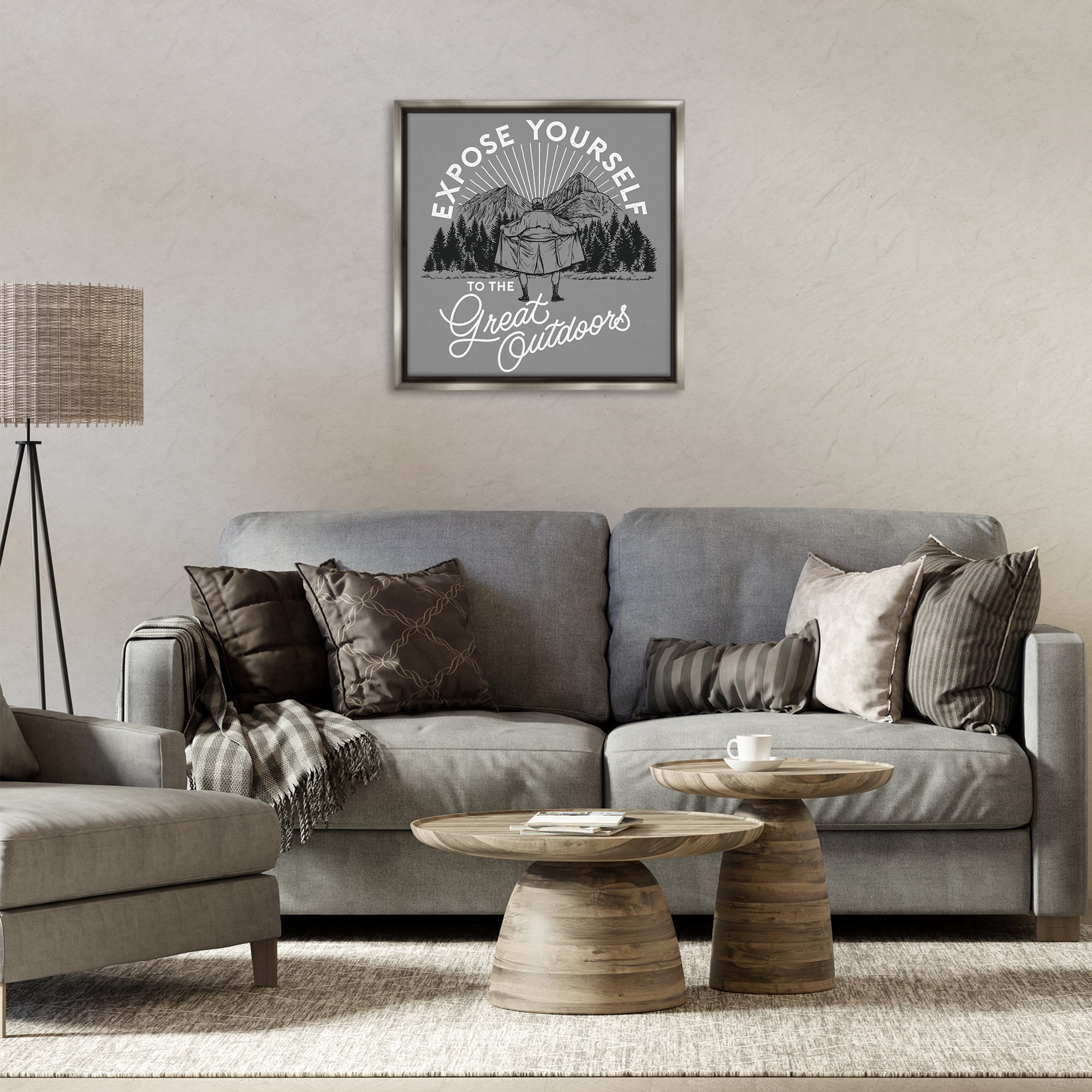 Stupell Industries Expose Yourself Funny Novelty Painting Gray Floater Framed Art Print Wall Art, 25 x 25