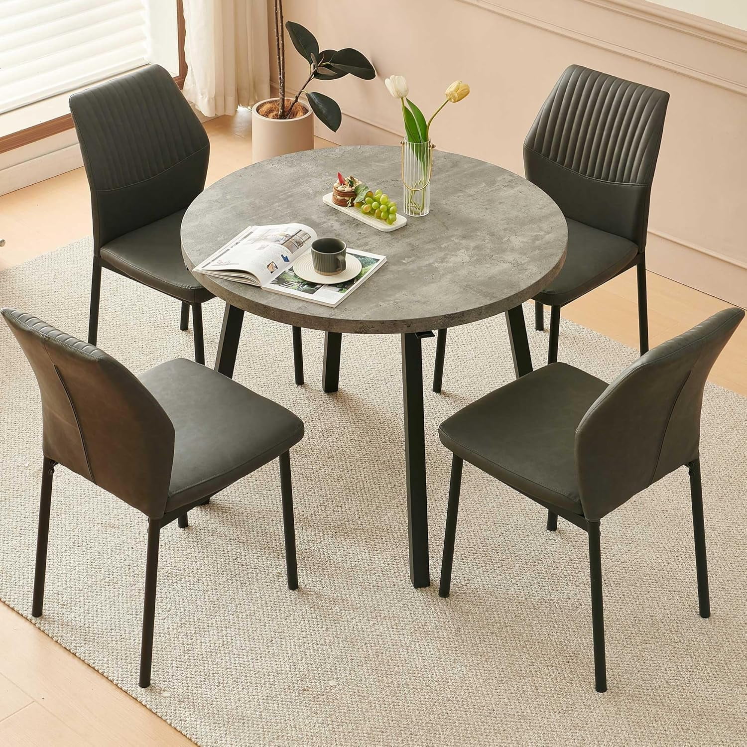 NORDICANA Dining Chairs Set of 4,Modern Leather Home Kitchen Chairs Upholstered for Dining Room, Apartment,Gray