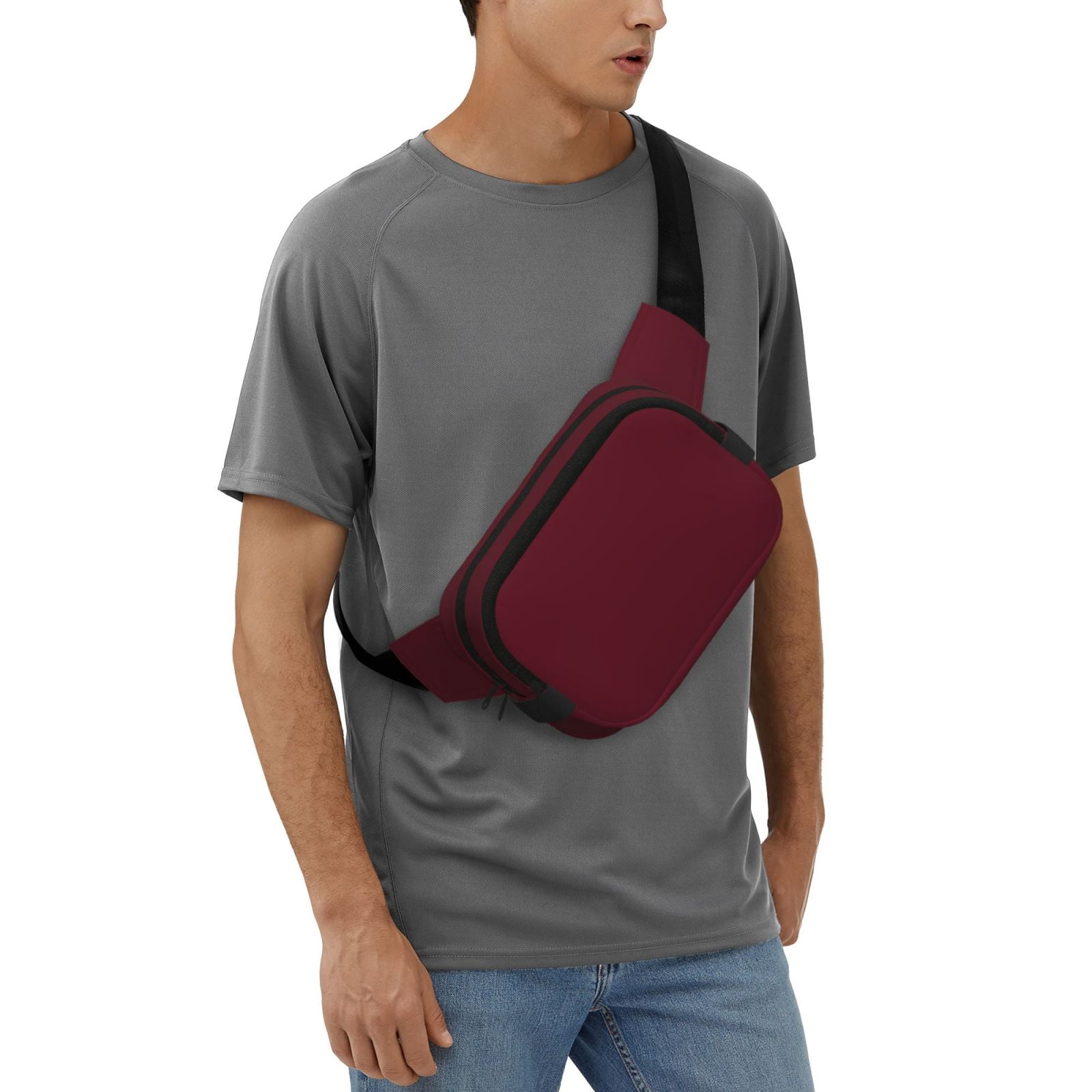 Hirioo Maroon for Double Layer Waist Bag Adjustable Fanny Pack For Travel Running Hiking