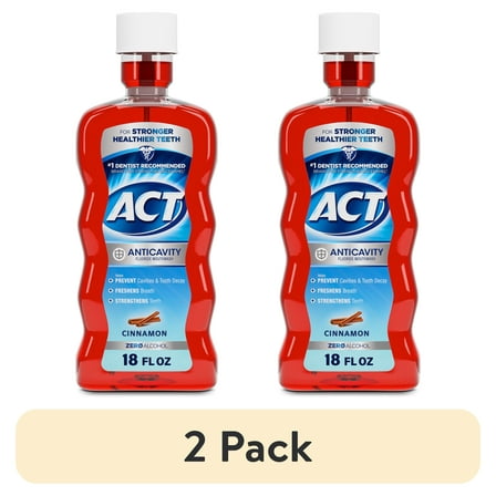 (2 pack) ACT Anticavity Fluoride Mouthwash, Triple Action Cinnamon, 18 fl. oz.