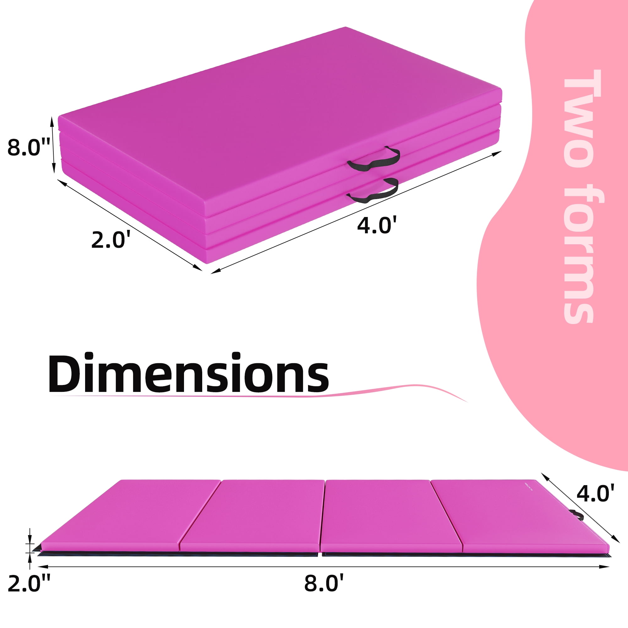 Signature Fitness 4ft x 8ft x 2in Folding Gymnastics Mat, 4-Panel Exercise Mat with Handles, PVC Leather + EPE Foam, Multiple Colors