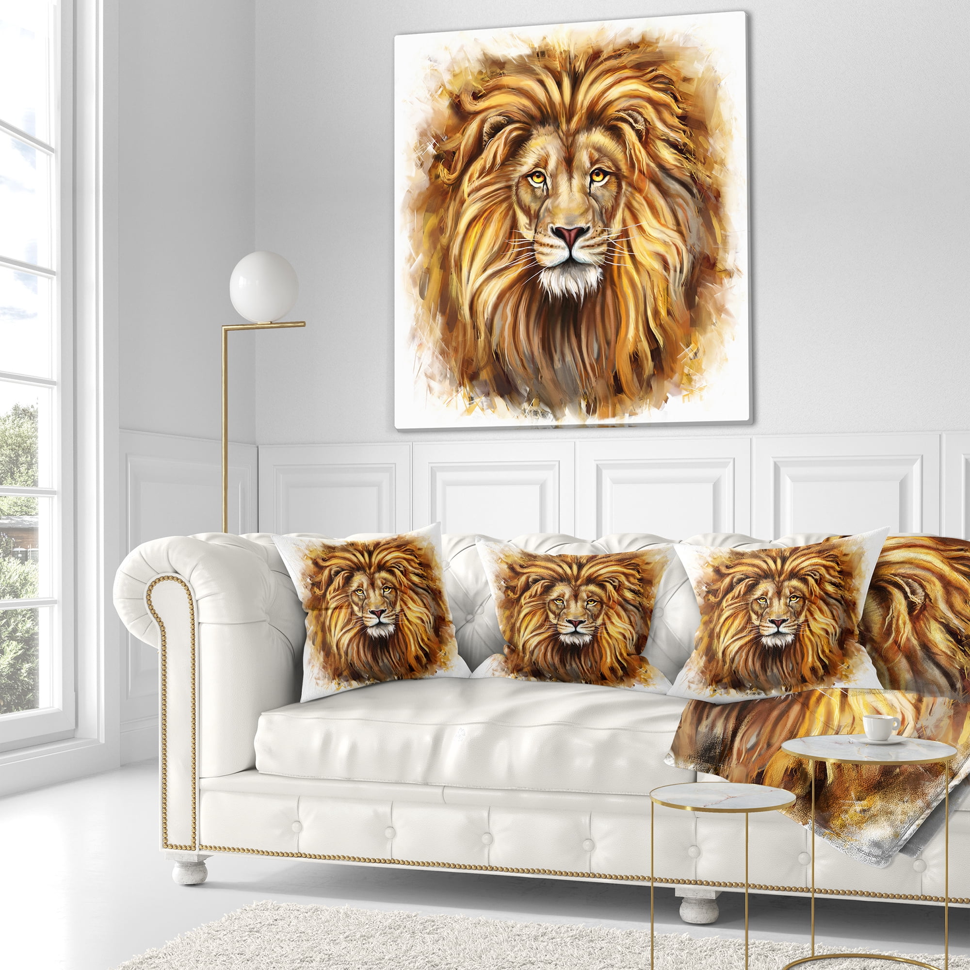 Designart Angry King of Forest - Animal Throw Pillow - 16x16