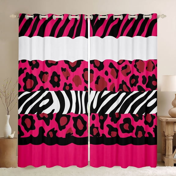 Feelyou Leopard Print Black Out Curtains, Abstract Lines Curtains Pack of 2 (42x63 Each)