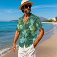 thumbnail image 4 of KUIFORTI Green Palm Leaf Couple Matching Outfits Lightweight Husband and Wife Clothing Washable Mens Shirts Casual with Soft Fabric Fashionable Fit for Honeymoon Trip, 4 of 7
