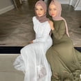 thumbnail image 6 of Women Muslim Maxi Long Lined Pleats Dress Belted High Waist Buttons Chiffon Abaya Kaftan Robe Flowy Swing Elegant Islamic Party Gown, 6 of 18