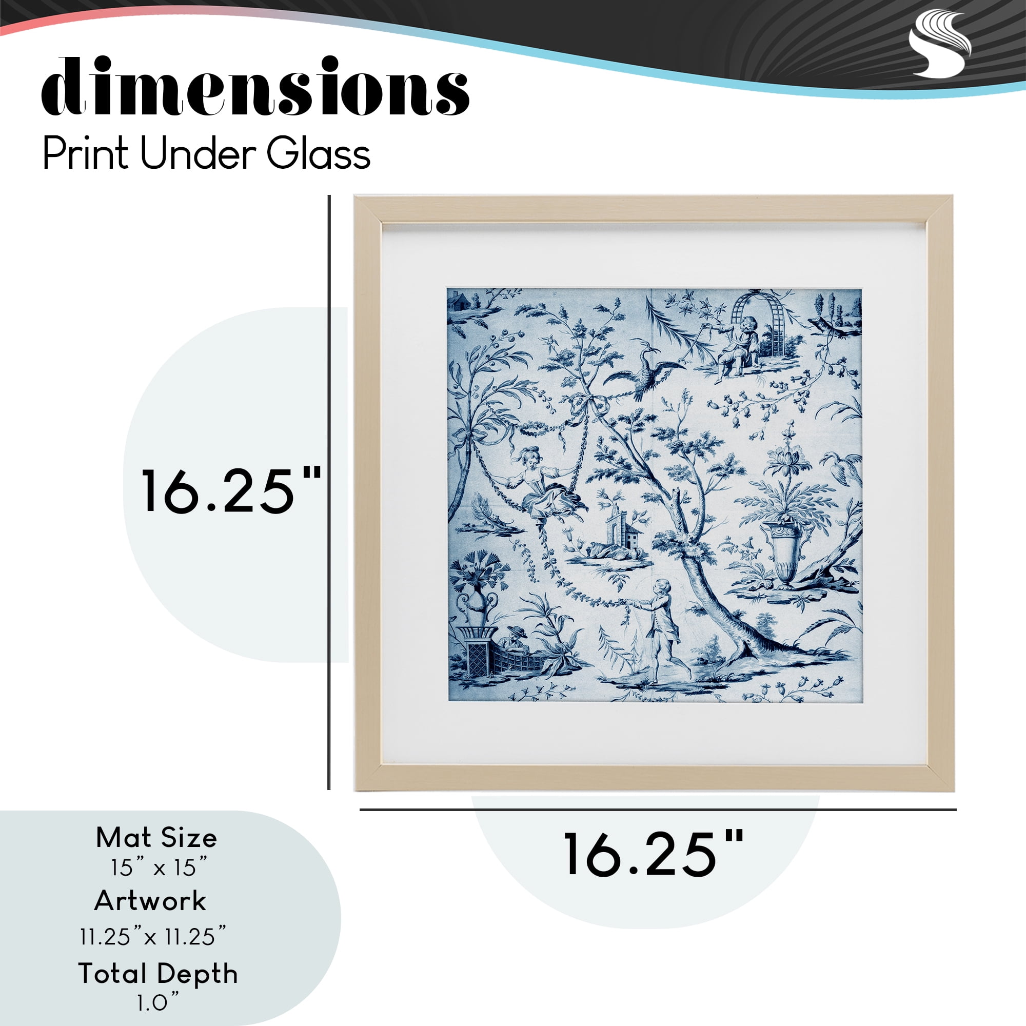 Vintage Toile Scene Birch Framed Print Under Glass, design by Vintage Hustle