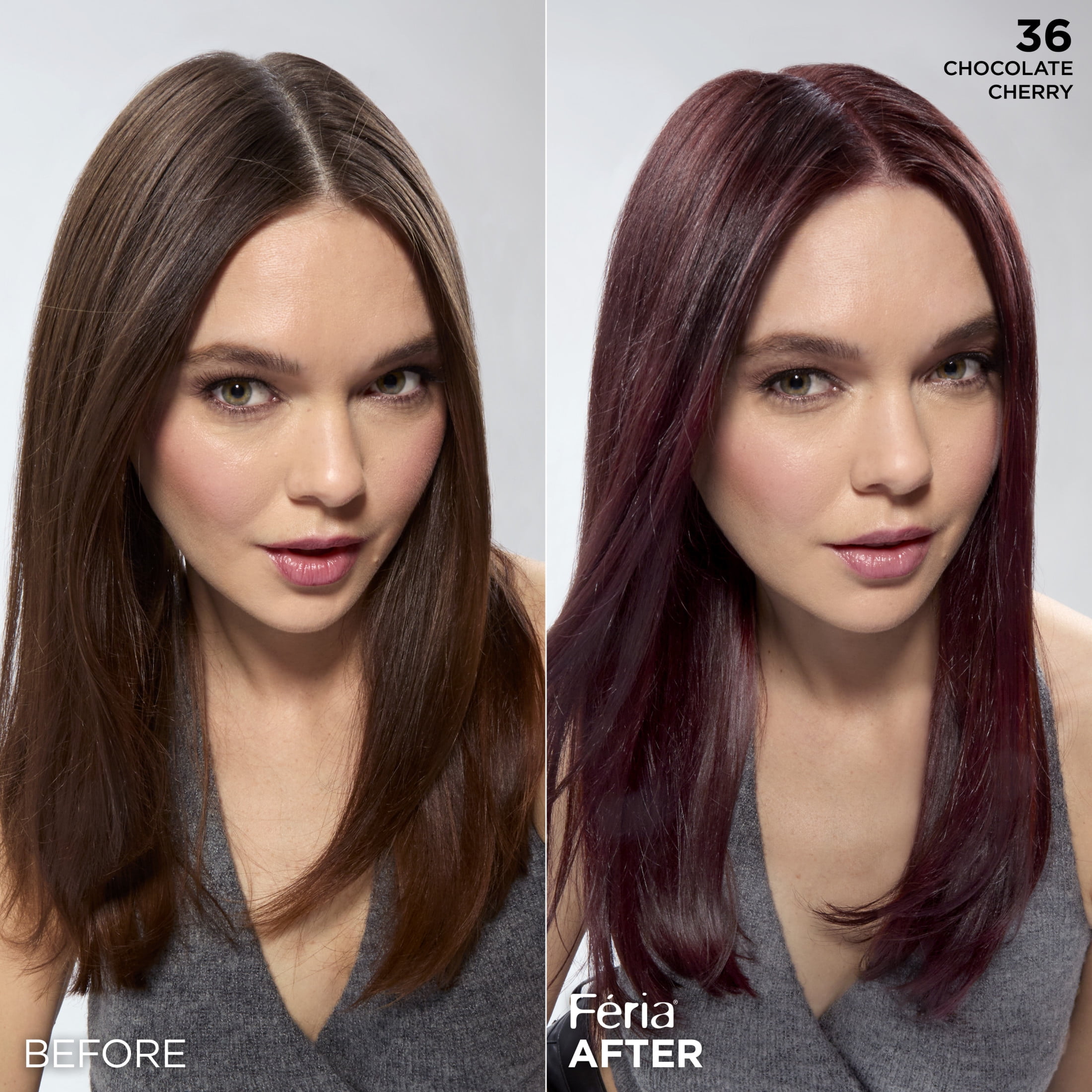 L'Oreal Paris Feria Shimmering Permanent Hair Color, 36 Chocolate Cherry, Strong Hair, 1 Kit