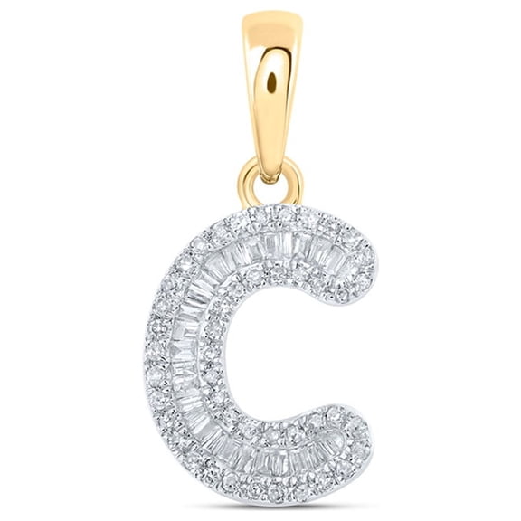 10kt Yellow Gold Womens Baguette Diamond C Initial Letter Pendant 1/4 Cttw
