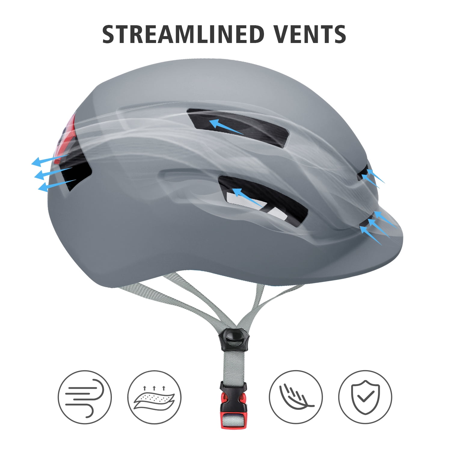 SLANIGIRO Adult Bike Helmet with Light - Commuter Bicycle Road Cycling Helmet with Replacement Pads for Men Women
