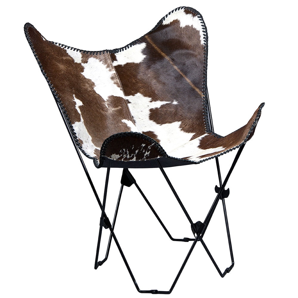 Genuine Leather Butterfly Chair Folding Lounge Modern Sling Accent Seat