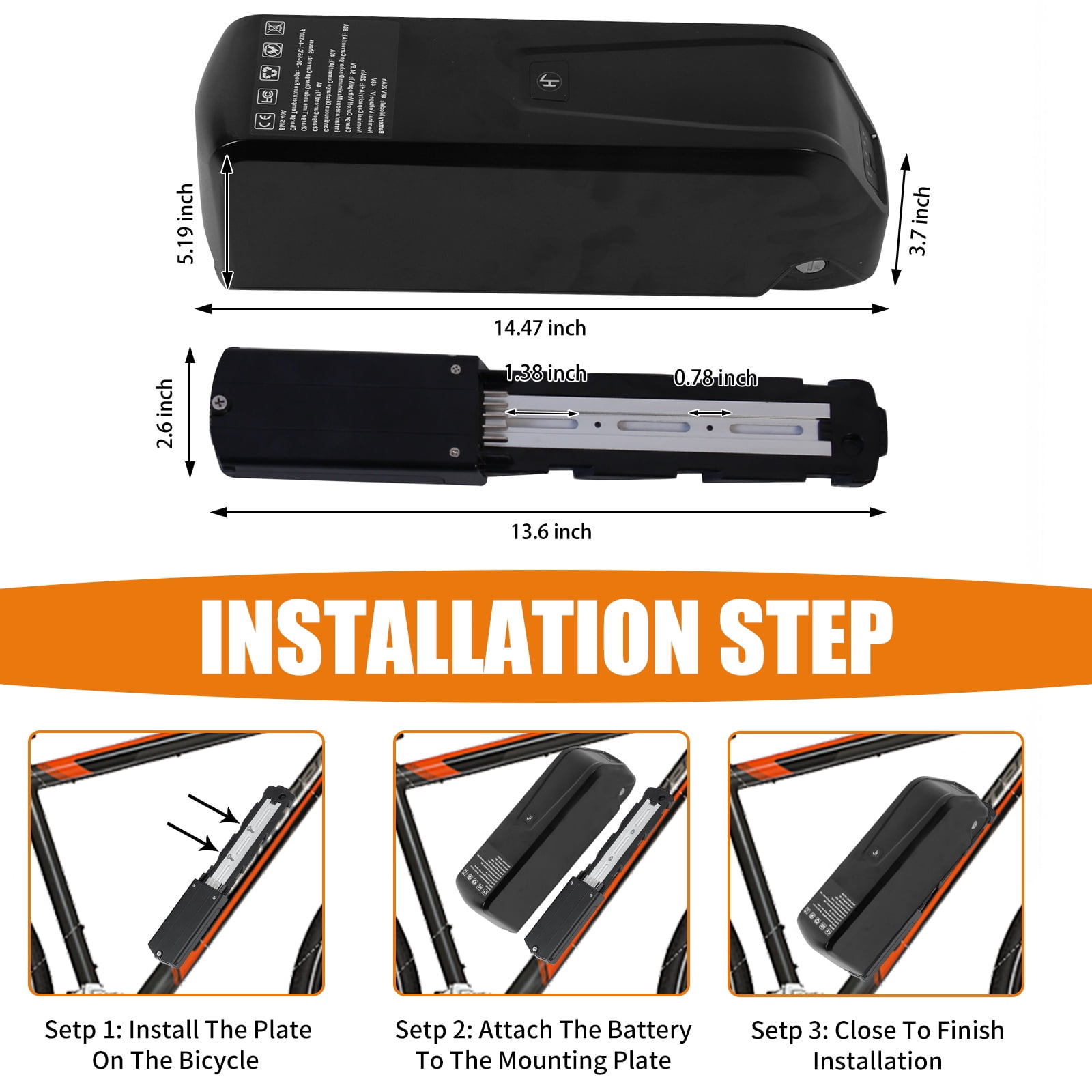 5 Pins 48v 15.6ah Ebike Battery with Charger Lithium ion Battery for Electric Bicycle Scooter