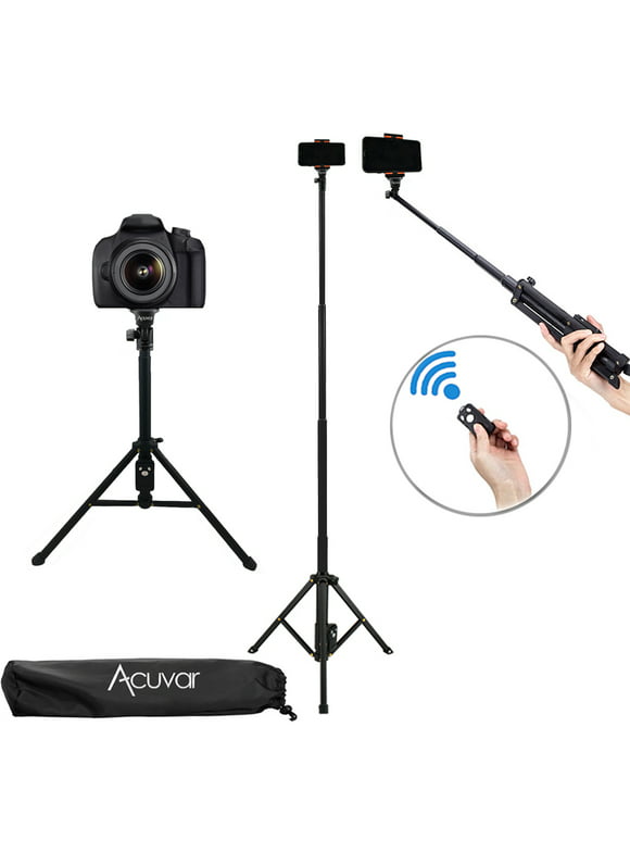 Acuvar 54" Inch Aluminum Extendable Monopod Tripod/Selfie Stick with Universal Smartphone Mount + Wireless Remote Control Camera Shutter for All Smartphones iPhones Android Samsung