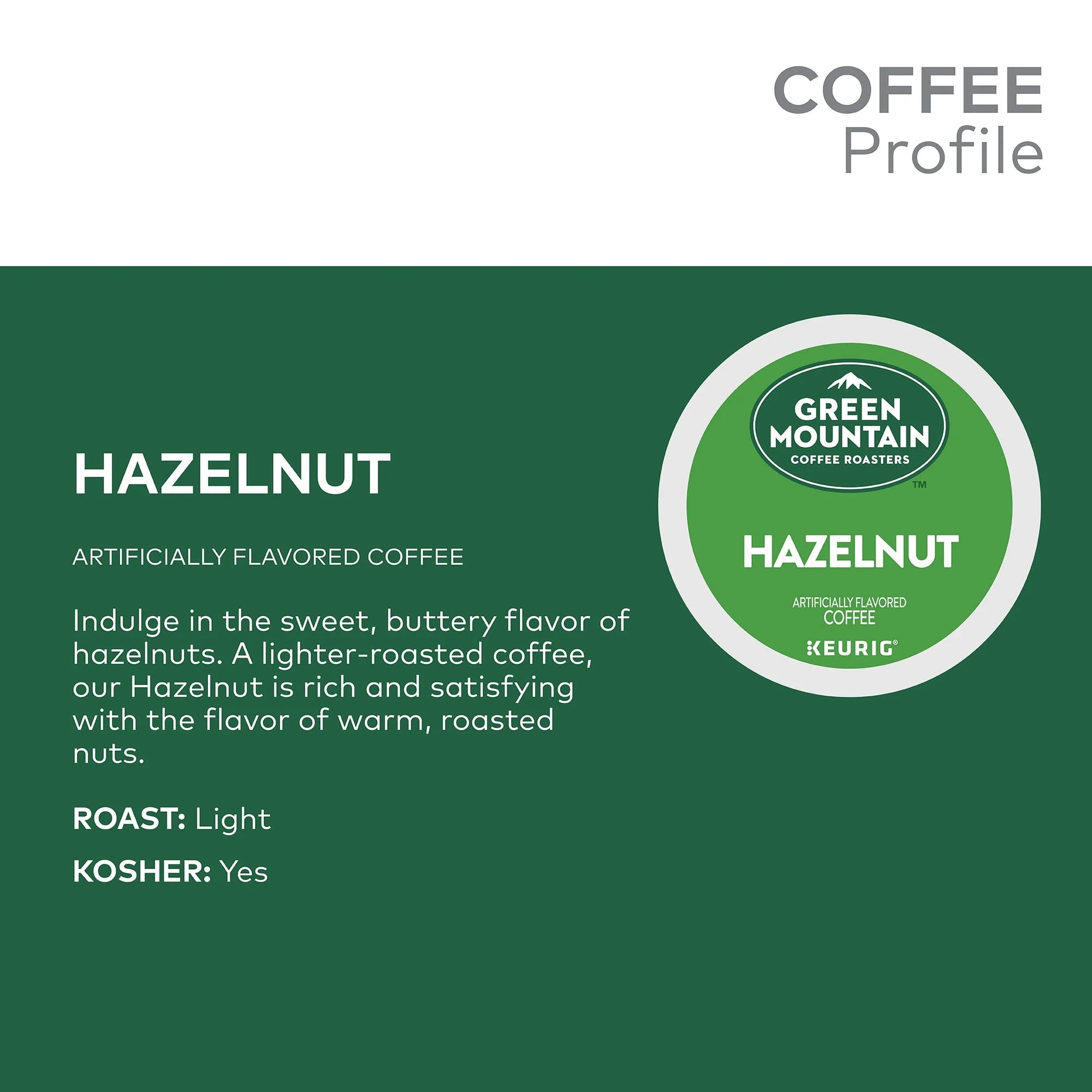 Green Mountain Coffee Hazelnut Flavored K-Cup Pods, Light Roast, 32 Count for  Brewers