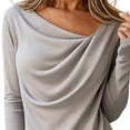 thumbnail image 6 of BLVB Long Sleeve Tops for Women Trendy Asymmetrical Neck Ruched Going out Tops Spring Fall Fashion Tee Shirts Outfits, 6 of 6