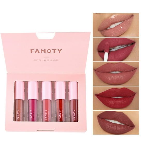 SDJMa 5pcs Matte Lip Gloss Non Fading, Long-lasting, Non Stick Cup Moisturizing Lip 5 Sets Of Lipstick Matte Lip Gloss Color kit