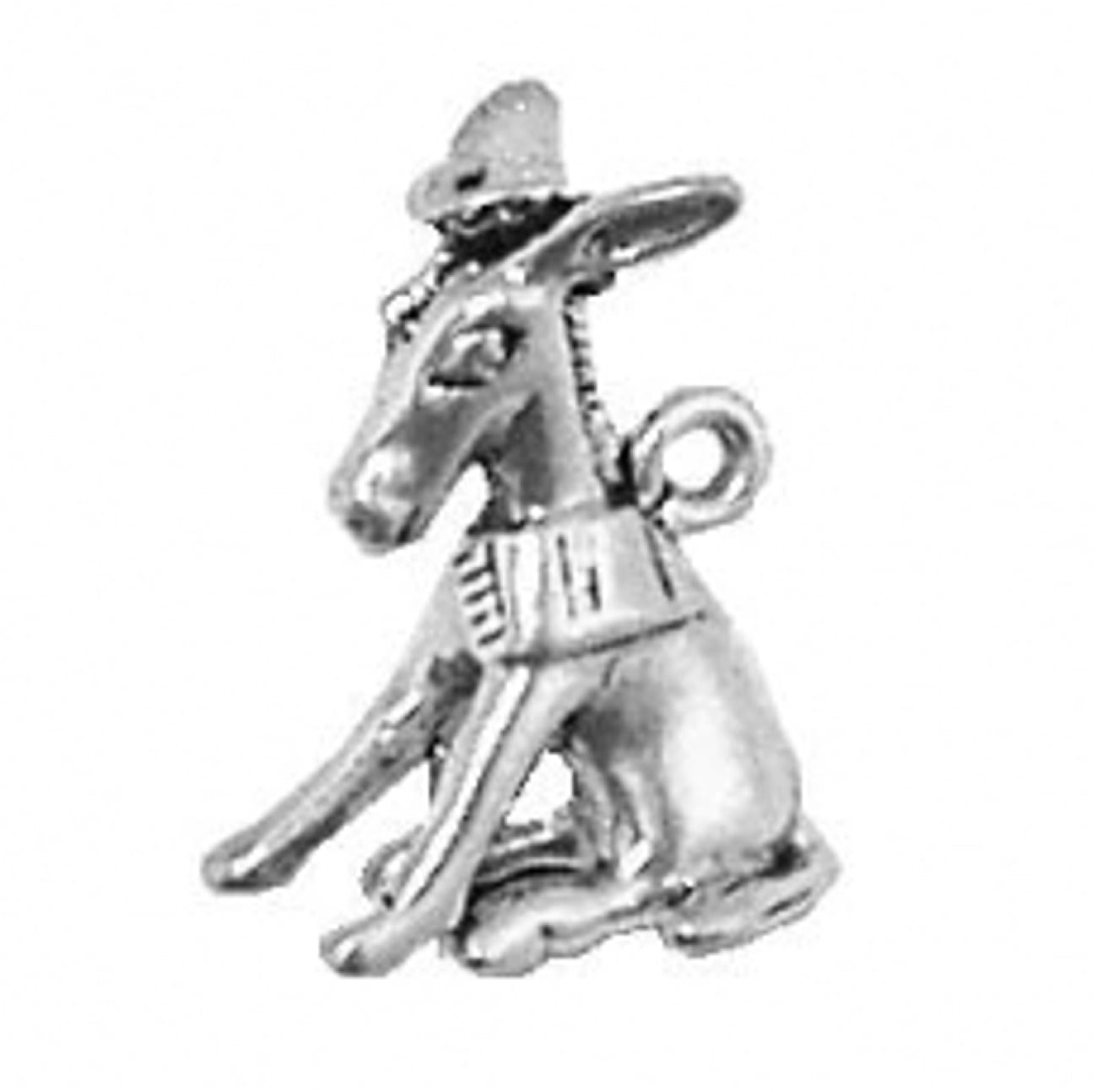 Sterling Silver Girls .8mm Box Chain 3D Sitting Stubborn Donkey Mule Pendant Necklace
