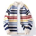 thumbnail image 3 of gbyLJF Knitted Stand Up Collar Cardigan for Men Striped Printed Zip Up Sweater Jackets Winter Casual Loose Long Sleeve Outwear Coats, 3 of 8