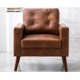 thumbnail image 3 of VESCASA - Silla de brazo con patas de madera, piel sintética cómoda, tapizada, moderna de mediados de siglo, para lectura/sala de estar/recámara, color caramelo, 3 of 32