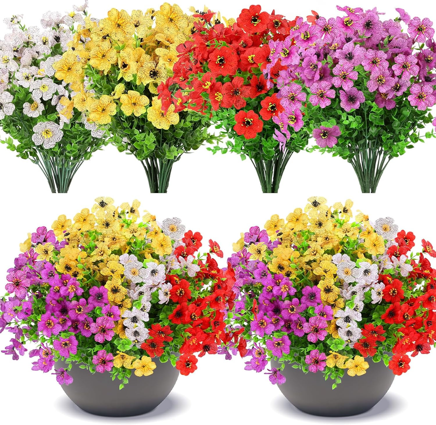 24 Bundles Artificial Flowers for with 24 Bundles Hanging Flowers with 2 Baskets