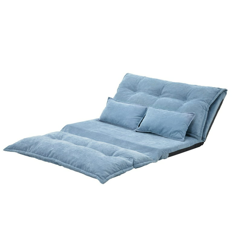 ANBAZAR 43.3 in. Armless Polyester Upholstered Rectangle Sofa, Adjustable Folding Futon Sofa Bed with 2-Pillows, Blue