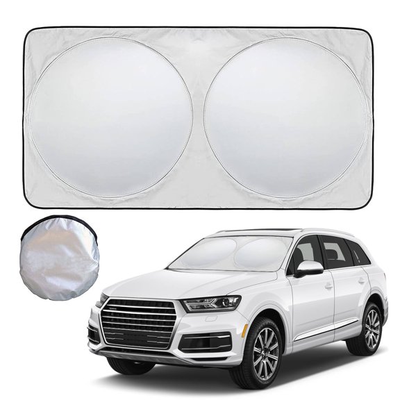 2 Pack Car Windshield Sunshade Reflective Polyester Blocks Heat and Sun. Easy to Operate Foldable Sun Shield That Keeps Your Vehicle Cool