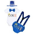 thumbnail image 2 of IBTOM CASTLE Infant Baby Boys Wild One First Birthday Outfit Bowtie Romper+Suspenders+Pants+Headband Cake Smash Clothes Set, 4-Piece, 2 of 10