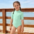thumbnail image 2 of Girls 1 Piece Swimsuit Short Sleeve Swimming Suits Quick Dry Swimwear Rash Guard Swim Suit for Girls 12-13 Years, 2 of 5
