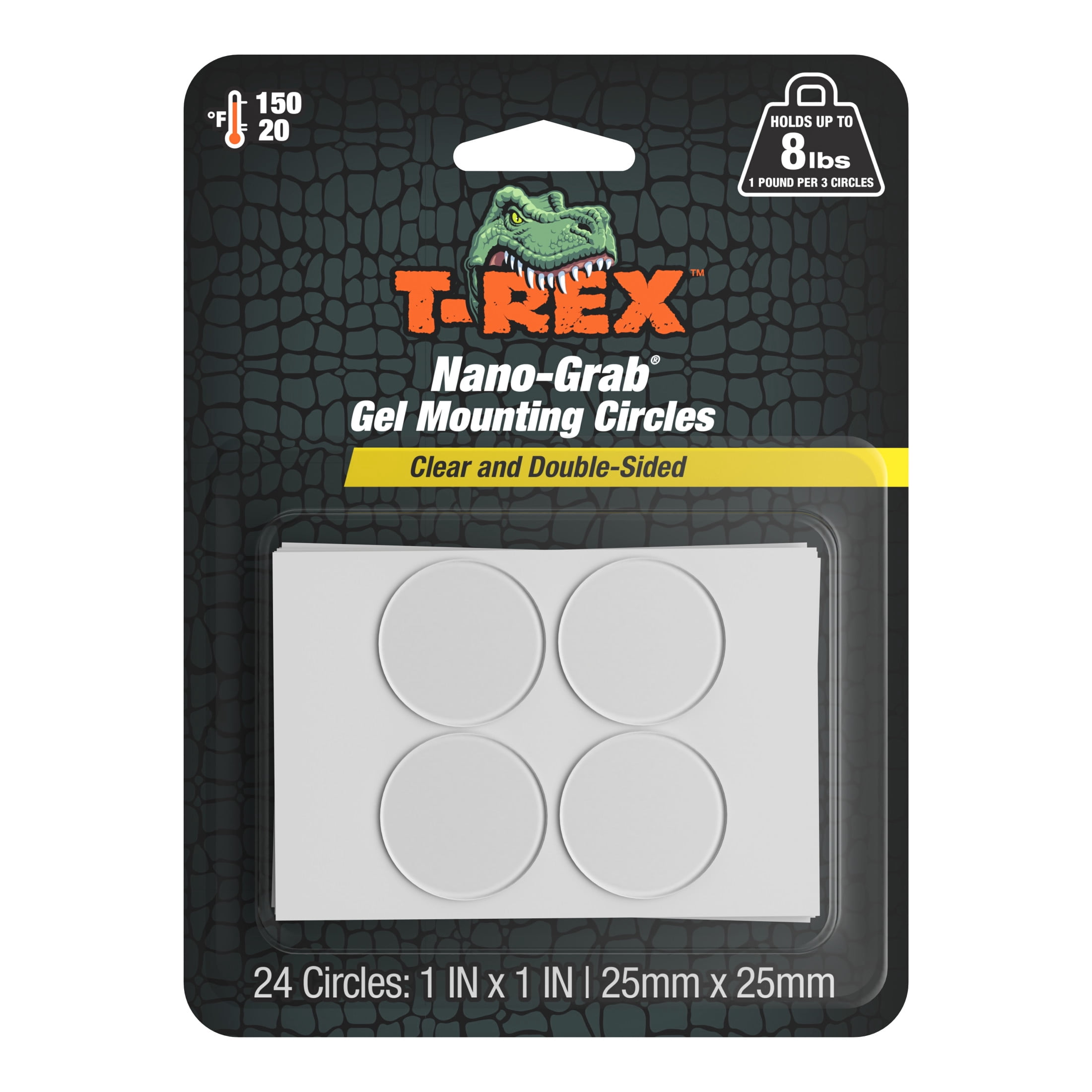T-Rex Strength Nano-Grab 1 in. x 1 in. Gel Tape Circles, 24 Pack
