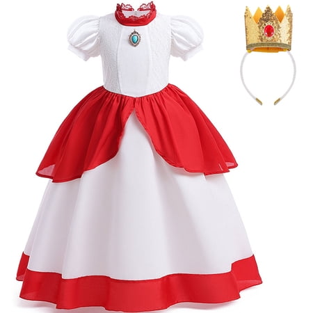 SUEE Princess Peach Cosplay Costume for Girls Kids Halloween Party Dress