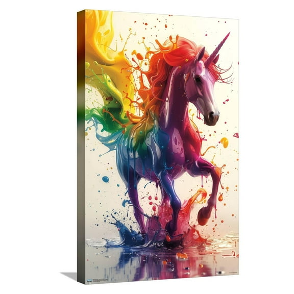 Ray Heere - Rainbow Unicorn Canvas Wall Poster, 14.725" x 22.375"