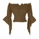 thumbnail image 3 of Camisas de otoño,Blusa campesina renacentista, top de manga trompeta con hombros descubiertos, top de moda de poliéster, estilo bohemio para mujer, sopatenor, 3 of 9