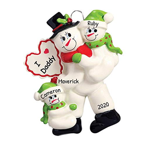 Ornement Personnalisé I Love Daddy Noël Tree 2021 - Bonhomme de Neige Père Enfant Chapeau de Père Noël Cœur Meilleur Jour 2 Câlin Parent Simple Hiver Famille de 3
